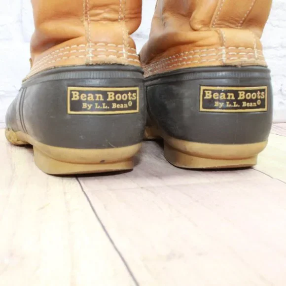LL Bean Brown Leather Front Zip Waterproof Insulated Ankle Duck Boots Size 9 - Picture 10 of 10